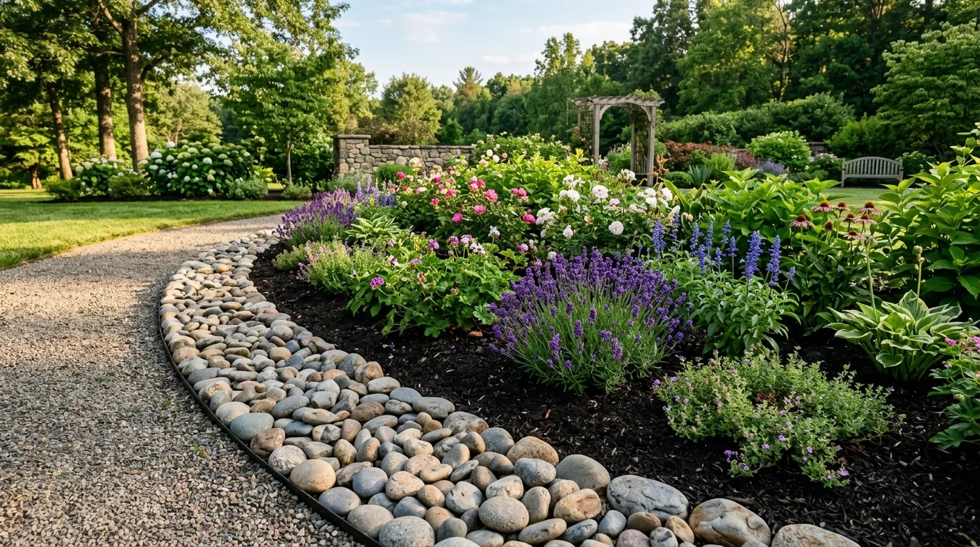 River Rock in a Front-Yard Feature Bed